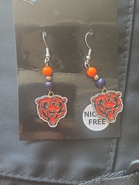 NFL Chicago Bears Earrings - Orange & Navy Beads